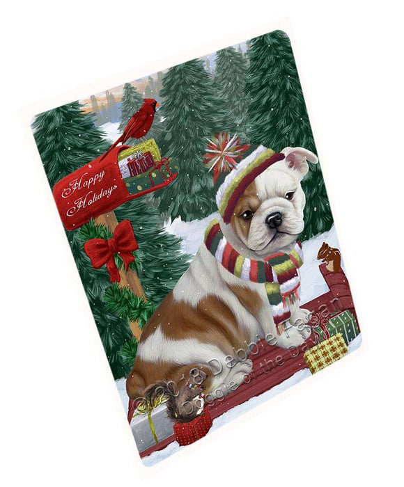 Merry Christmas Woodland Sled Bulldog Large Refrigerator / Dishwasher Magnet RMAG91542