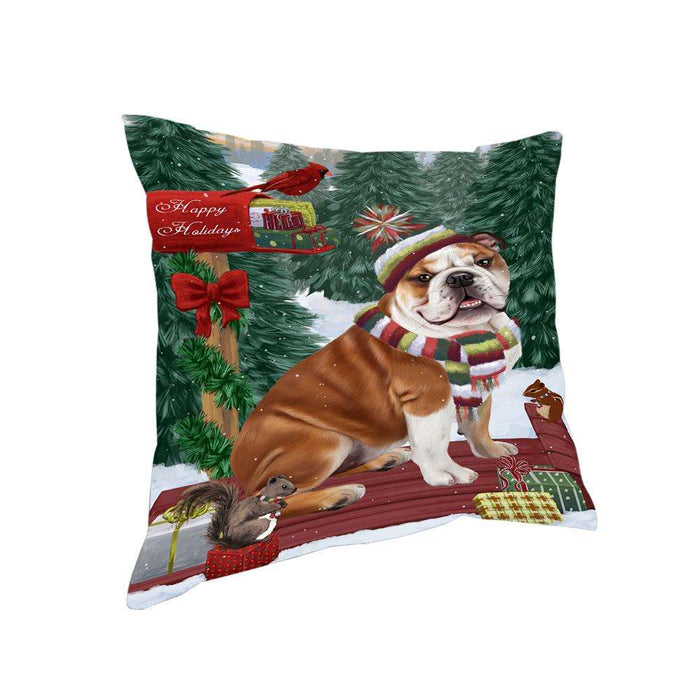 Merry Christmas Woodland Sled Bulldog Pillow PIL76772