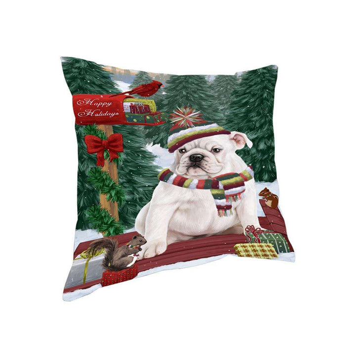 Merry Christmas Woodland Sled Bulldog Pillow PIL76776