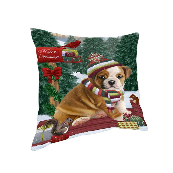 Merry Christmas Woodland Sled Bulldog Pillow PIL76780