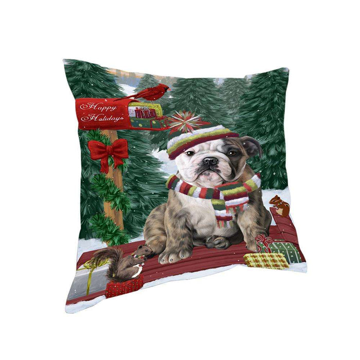 Merry Christmas Woodland Sled Bulldog Pillow PIL76784