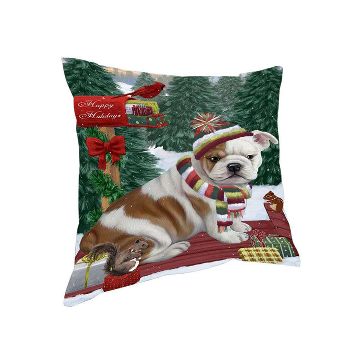 Merry Christmas Woodland Sled Bulldog Pillow PIL76788