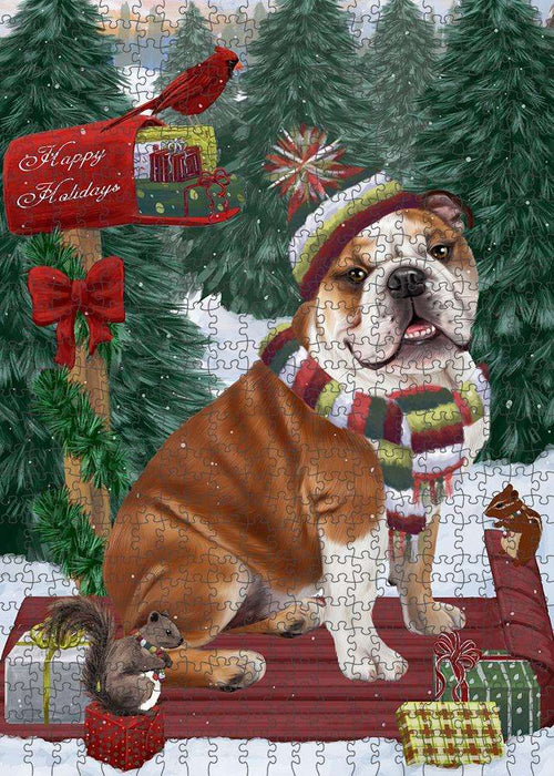 Merry Christmas Woodland Sled Bulldog Puzzle with Photo Tin PUZL87580