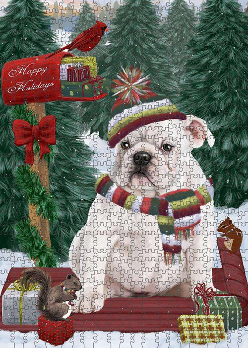 Merry Christmas Woodland Sled Bulldog Puzzle with Photo Tin PUZL87584