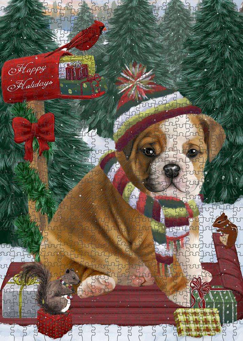 Merry Christmas Woodland Sled Bulldog Puzzle with Photo Tin PUZL87588