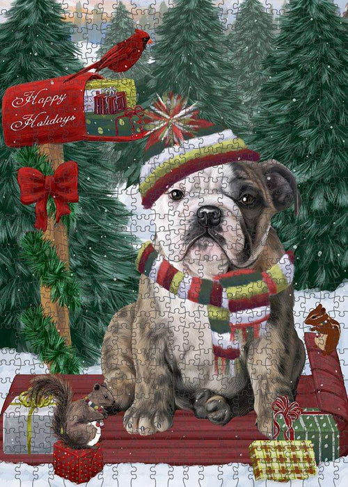 Merry Christmas Woodland Sled Bulldog Puzzle with Photo Tin PUZL87592
