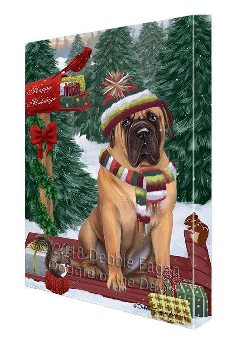 Merry Christmas Woodland Sled Bullmastiff Dog Canvas Print Wall Art Décor CVS113849