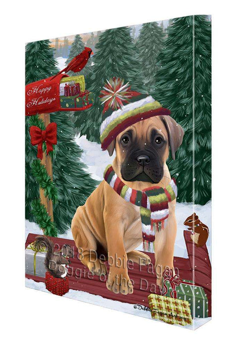 Merry Christmas Woodland Sled Bullmastiff Dog Canvas Print Wall Art Décor CVS113858
