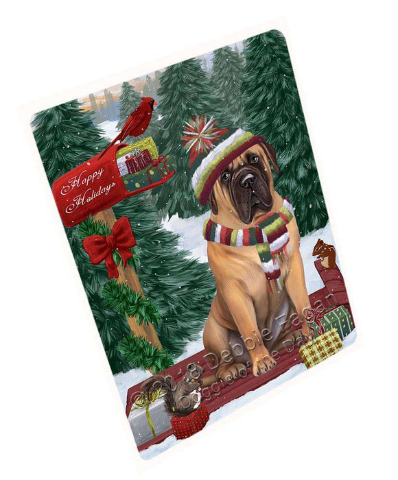 Merry Christmas Woodland Sled Bullmastiff Dog Large Refrigerator / Dishwasher Magnet RMAG91548