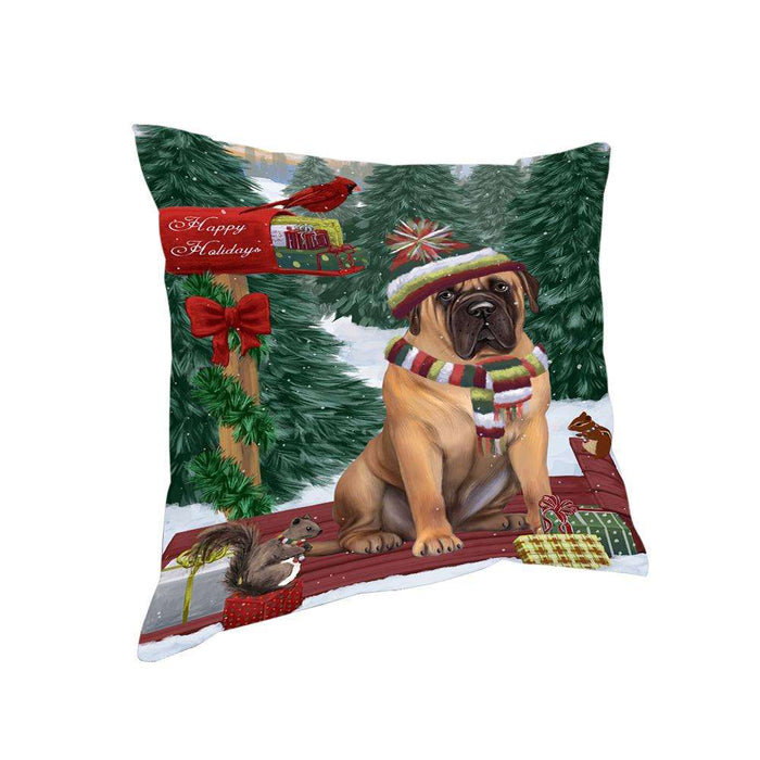 Merry Christmas Woodland Sled Bullmastiff Dog Pillow PIL76792