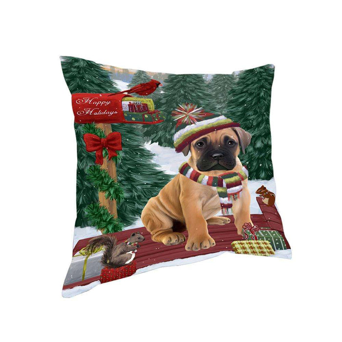 Merry Christmas Woodland Sled Bullmastiff Dog Pillow PIL76796