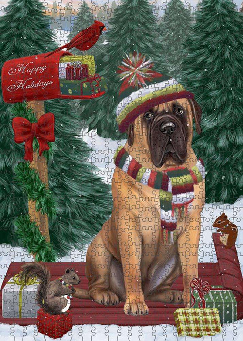 Merry Christmas Woodland Sled Bullmastiff Dog Puzzle with Photo Tin PUZL87600