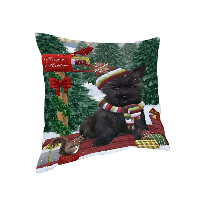 Merry Christmas Woodland Sled Cairn Terrier Dog Pillow PIL76812