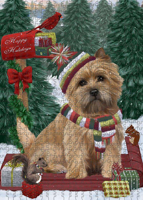 Merry Christmas Woodland Sled Cairn Terrier Dog Puzzle with Photo Tin PUZL87608