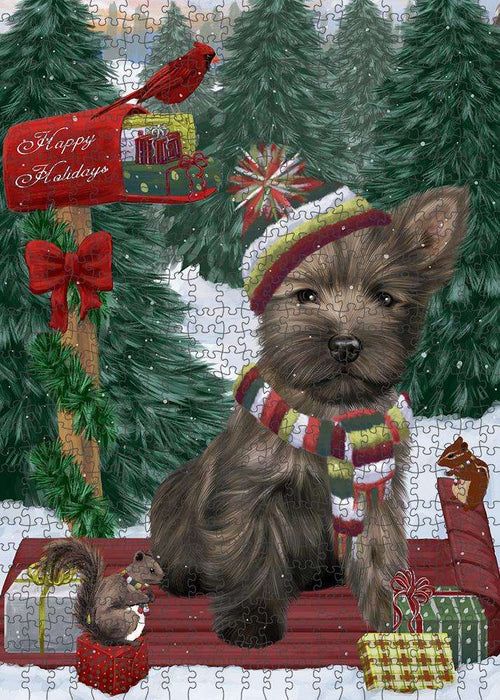 Merry Christmas Woodland Sled Cairn Terrier Dog Puzzle with Photo Tin PUZL87616