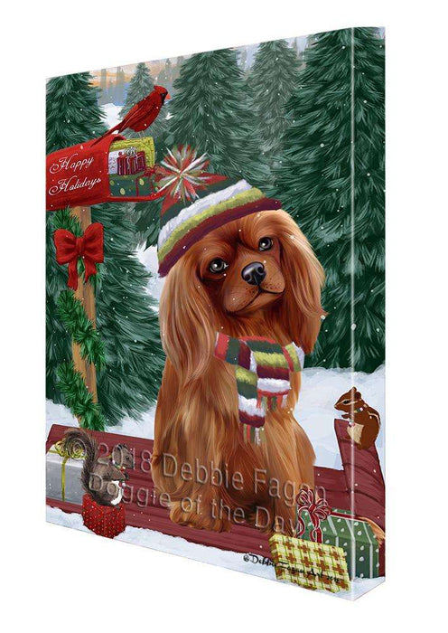 Merry Christmas Woodland Sled Cavalier King Charles Spaniel Dog Canvas Print Wall Art Décor CVS113912