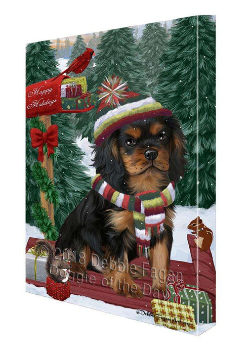Merry Christmas Woodland Sled Cavalier King Charles Spaniel Dog Canvas Print Wall Art Décor CVS113930