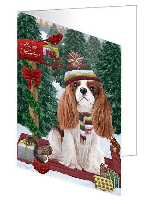 Merry Christmas Woodland Sled Cavalier King Charles Spaniel Dog Handmade Artwork Assorted Pets Greeting Cards and Note Cards with Envelopes for All Occasions and Holiday Seasons GCD69173