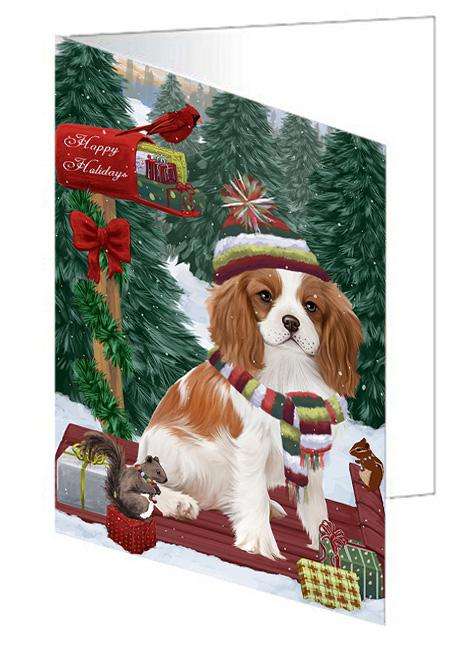 Merry Christmas Woodland Sled Cavalier King Charles Spaniel Dog Handmade Artwork Assorted Pets Greeting Cards and Note Cards with Envelopes for All Occasions and Holiday Seasons GCD69179