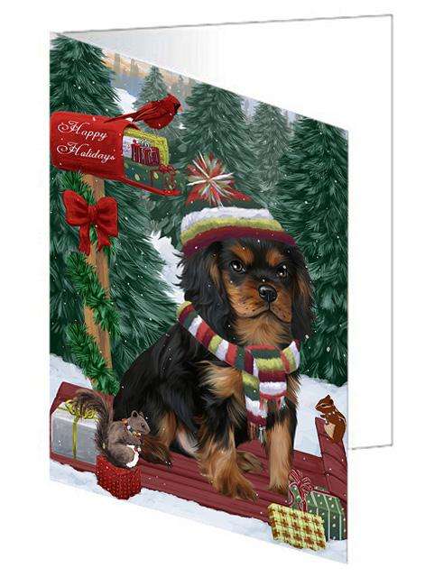 Merry Christmas Woodland Sled Cavalier King Charles Spaniel Dog Handmade Artwork Assorted Pets Greeting Cards and Note Cards with Envelopes for All Occasions and Holiday Seasons GCD69182