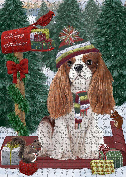 Merry Christmas Woodland Sled Cavalier King Charles Spaniel Dog Puzzle  PUZL87624