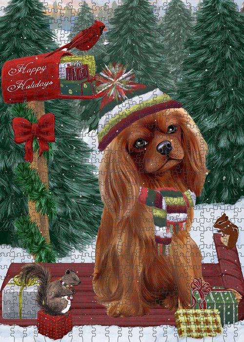 Merry Christmas Woodland Sled Cavalier King Charles Spaniel Dog Puzzle with Photo Tin PUZL87628