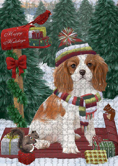 Merry Christmas Woodland Sled Cavalier King Charles Spaniel Dog Puzzle with Photo Tin PUZL87632