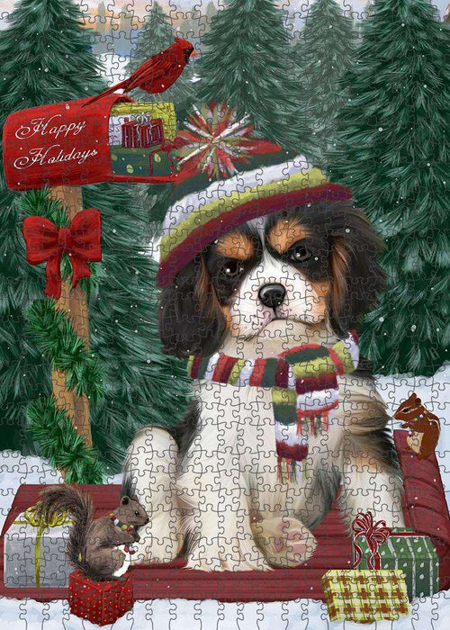 Merry Christmas Woodland Sled Cavalier King Charles Spaniel Dog Puzzle with Photo Tin PUZL87640