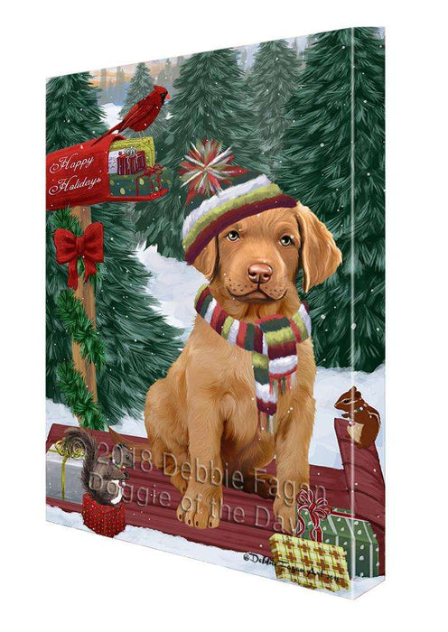 Merry Christmas Woodland Sled Chesapeake Bay Retriever Dog Canvas Print Wall Art Décor CVS113966
