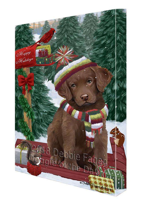 Merry Christmas Woodland Sled Chesapeake Bay Retriever Dog Canvas Print Wall Art Décor CVS113975