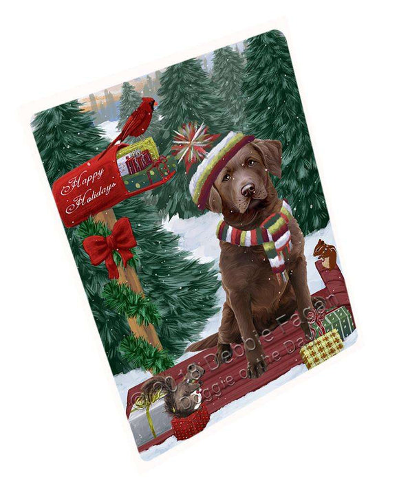 Merry Christmas Woodland Sled Chesapeake Bay Retriever Dog Large Refrigerator / Dishwasher Magnet RMAG91614