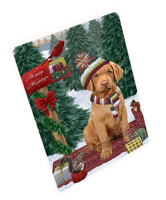 Merry Christmas Woodland Sled Chesapeake Bay Retriever Dog Large Refrigerator / Dishwasher Magnet RMAG91626