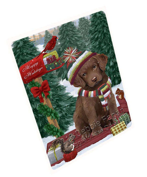 Merry Christmas Woodland Sled Chesapeake Bay Retriever Dog Large Refrigerator / Dishwasher Magnet RMAG91632