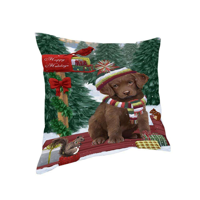 Merry Christmas Woodland Sled Chesapeake Bay Retriever Dog Pillow PIL76848