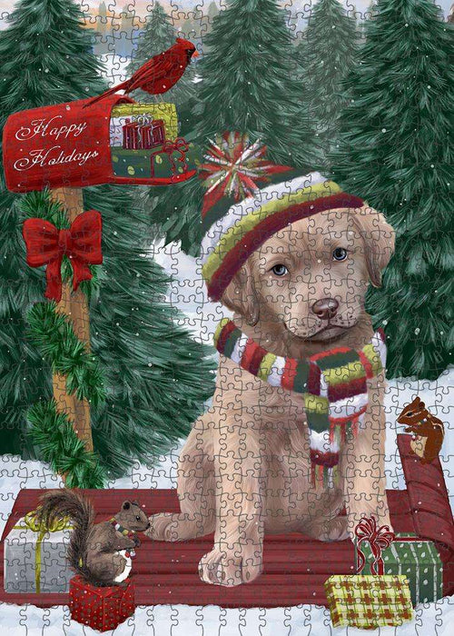 Merry Christmas Woodland Sled Chesapeake Bay Retriever Dog Puzzle with Photo Tin PUZL87648