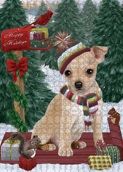 Merry Christmas Woodland Sled Chihuahua Dog Puzzle with Photo Tin PUZL87664