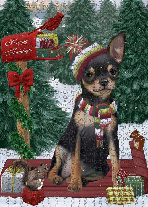 Merry Christmas Woodland Sled Chihuahua Dog Puzzle with Photo Tin PUZL87668