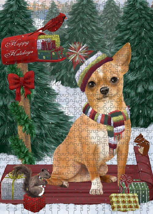 Merry Christmas Woodland Sled Chihuahua Dog Puzzle with Photo Tin PUZL87672