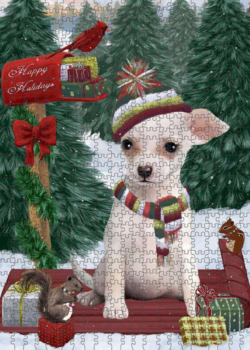 Merry Christmas Woodland Sled Chihuahua Dog Puzzle with Photo Tin PUZL87676