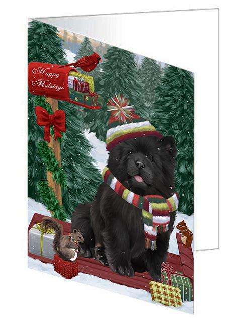 Merry Christmas Woodland Sled Chow Chow Dog Handmade Artwork Assorted Pets Greeting Cards and Note Cards with Envelopes for All Occasions and Holiday Seasons GCD69221