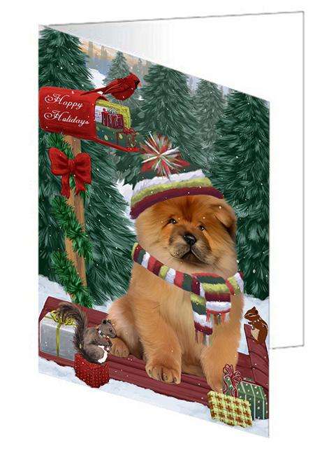 Merry Christmas Woodland Sled Chow Chow Dog Handmade Artwork Assorted Pets Greeting Cards and Note Cards with Envelopes for All Occasions and Holiday Seasons GCD69224