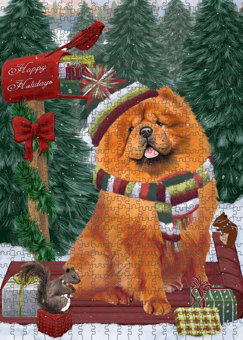 Merry Christmas Woodland Sled Chow Chow Dog Puzzle with Photo Tin PUZL87680