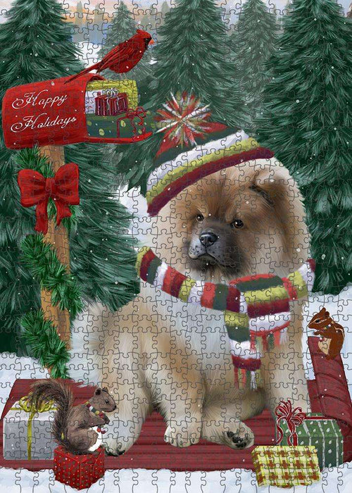 Merry Christmas Woodland Sled Chow Chow Dog Puzzle with Photo Tin PUZL87684