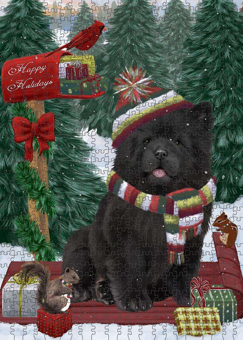 Merry Christmas Woodland Sled Chow Chow Dog Puzzle with Photo Tin PUZL87688