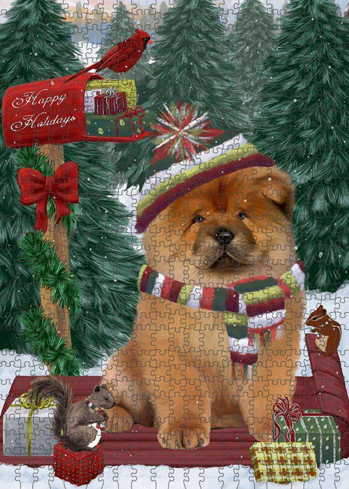 Merry Christmas Woodland Sled Chow Chow Dog Puzzle with Photo Tin PUZL87692