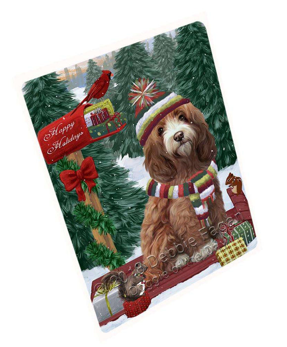 Merry Christmas Woodland Sled Cockapoo Dog Large Refrigerator / Dishwasher Magnet RMAG91698