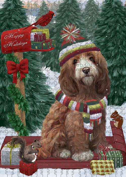 Merry Christmas Woodland Sled Cockapoo Dog Puzzle with Photo Tin PUZL87700