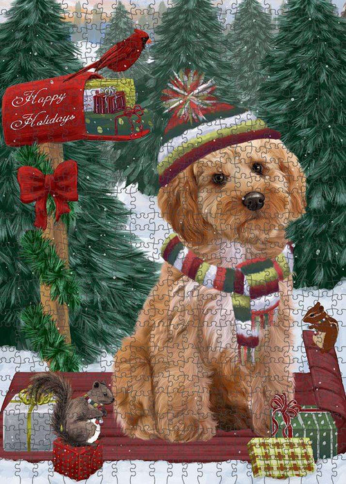 Merry Christmas Woodland Sled Cockapoo Dog Puzzle with Photo Tin PUZL87704