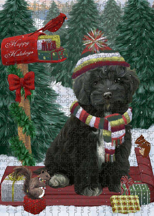 Merry Christmas Woodland Sled Cockapoo Dog Puzzle with Photo Tin PUZL87708