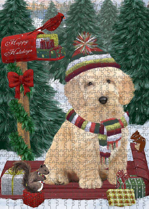 Merry Christmas Woodland Sled Cockapoo Dog Puzzle with Photo Tin PUZL87712